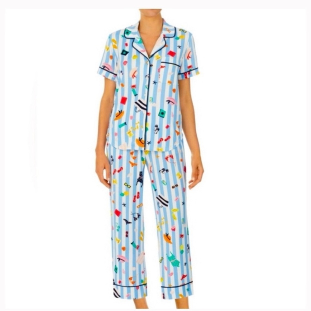 NEW Kate Spade Summer Beach Theme Multicolor Striped Pajama Set